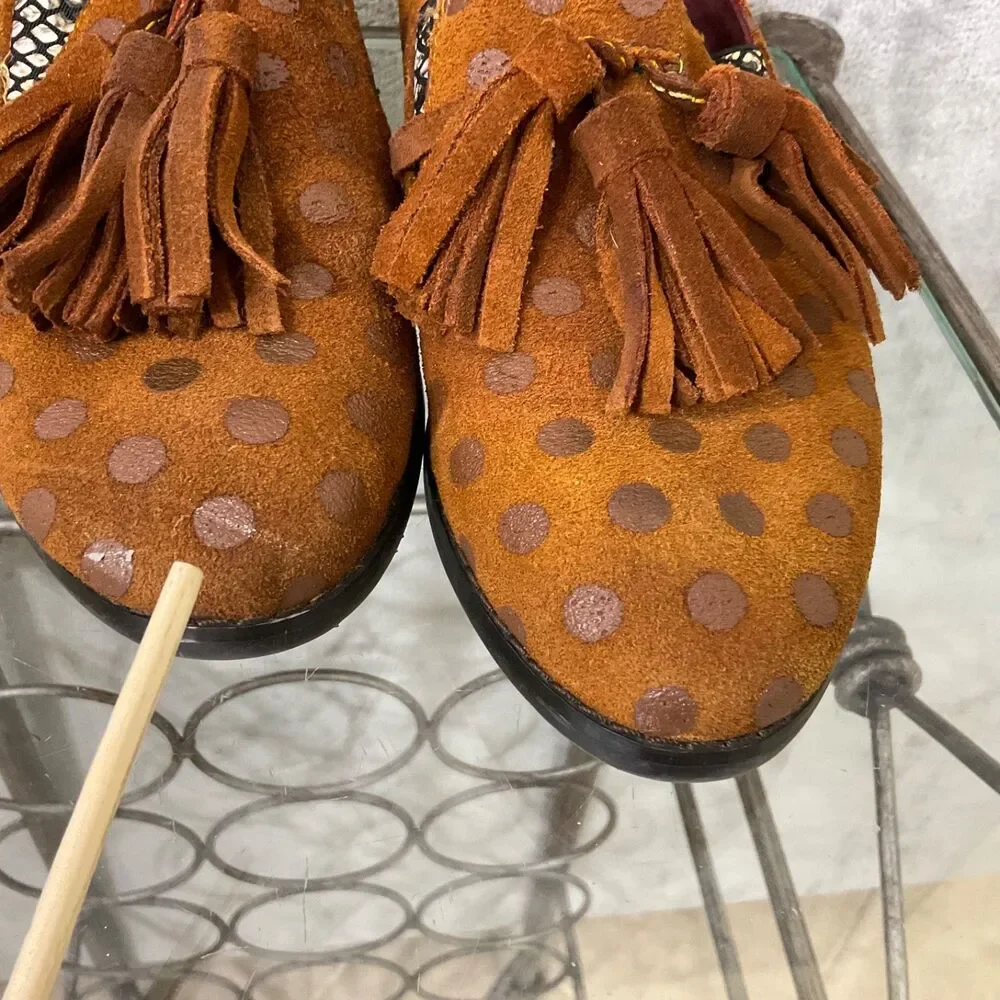 SPRING STEP L'ARTISTE KLASIK Leather Dot Tassel Flats Loafers 36/ US 5.5 brown*